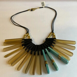 NEW Fair Trade Beaded Fan Statement  Large Necklace Rope Gold Black Turquoise
